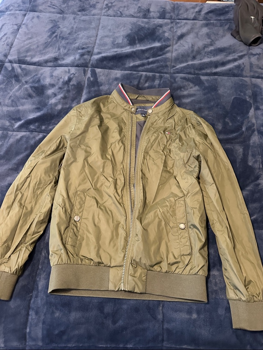 Tommy Hilfiger Olive Green Bomber with Flag Trim